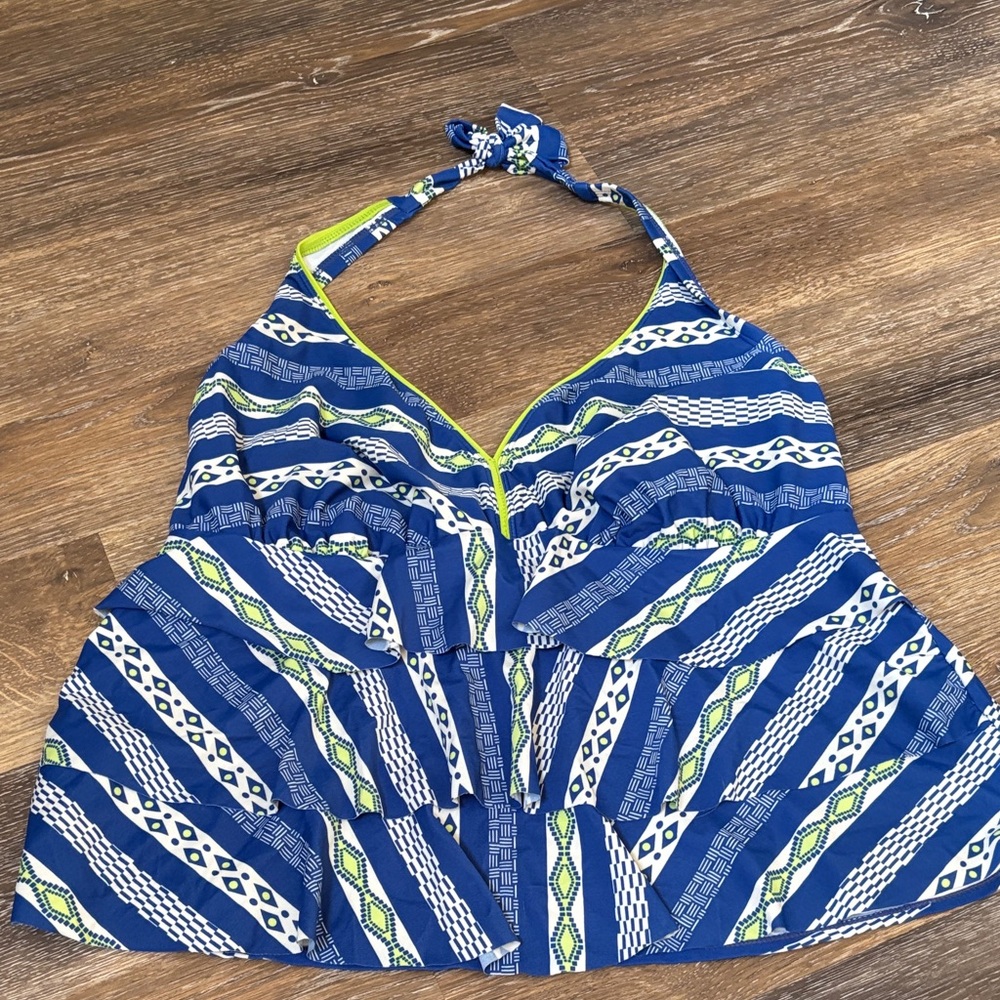 Kim Rogers Blue and Green ruffle Halter Top 18 w